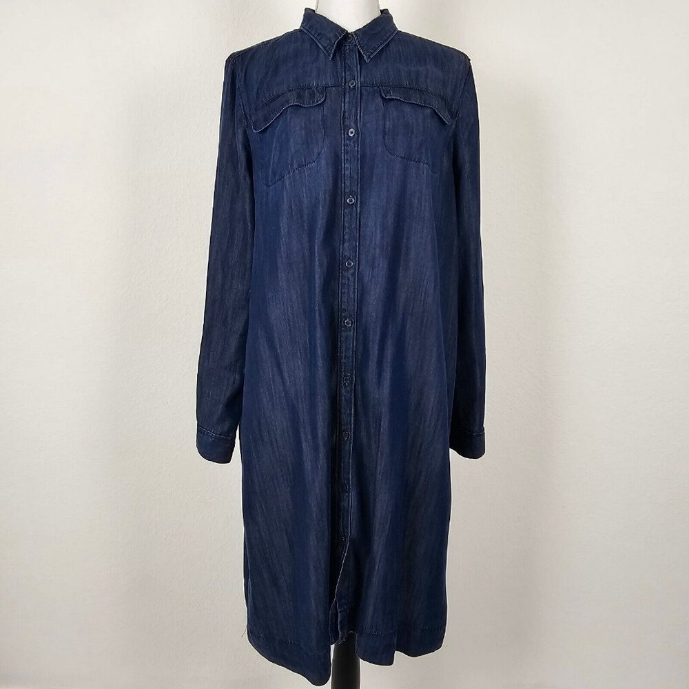 Loft Dress Womens Large Blue Shirt Button Up Oversized Chambray Flap Pockets